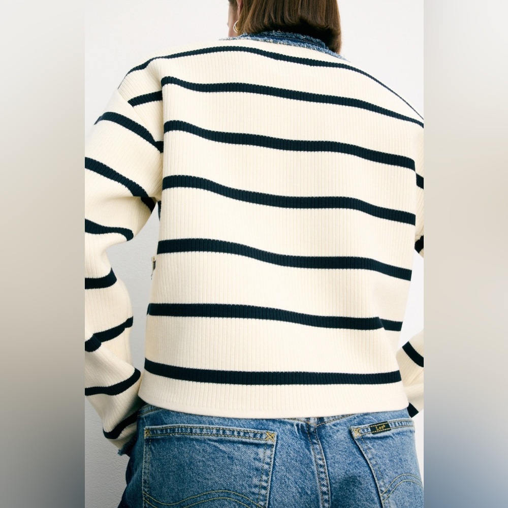 Sandro Stripey Cardigan With Denim Details - Picture 3 of 12